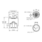 Desenho técnico com medidas: Mola Pneumática Suspensão do Eixo Ônibus Scania K-112 CL Traseira