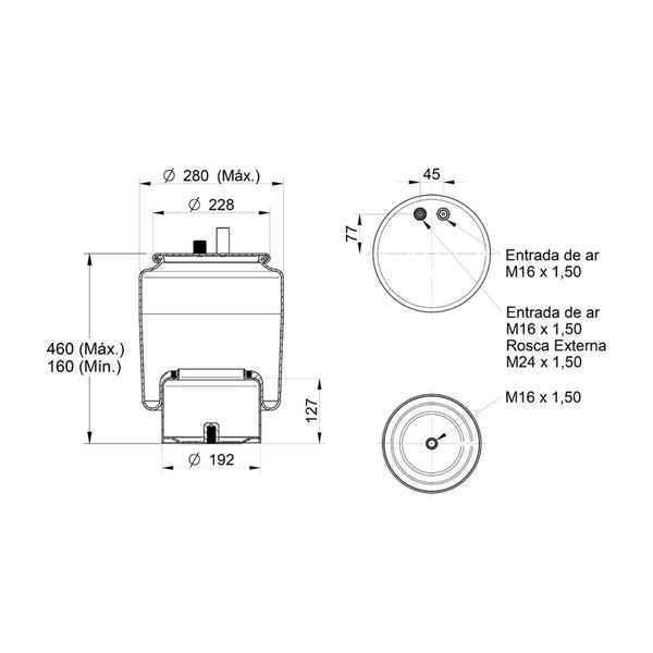 Conjunto Mola Pneumática para Suspensão de Eixo com Base,com Sensor para Caminhão Mercedes-Benz Axor Actros Nacional