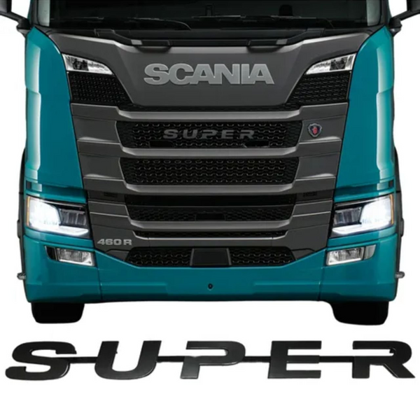 Palavra SUPER Inox com Black Piano Grade Frontal Scania NTG Super