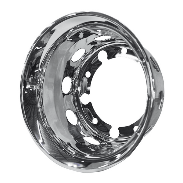 Calota Protetor de Roda Traseira Inox Furo Oval Chanfrada (Aro 22,5 / Pneu 275) - Par