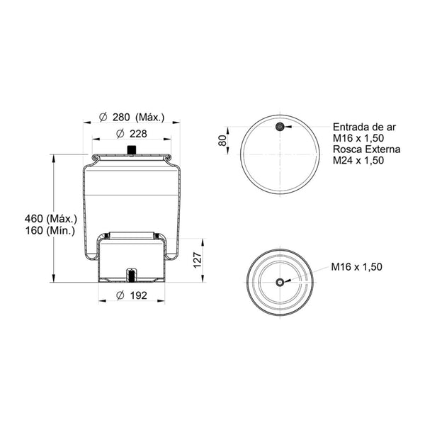 Conjunto Mola Pneumática para Suspensão de Eixo com Base, sem Sensor para Caminhão Mercedes-Benz Axor Actroros Nacional