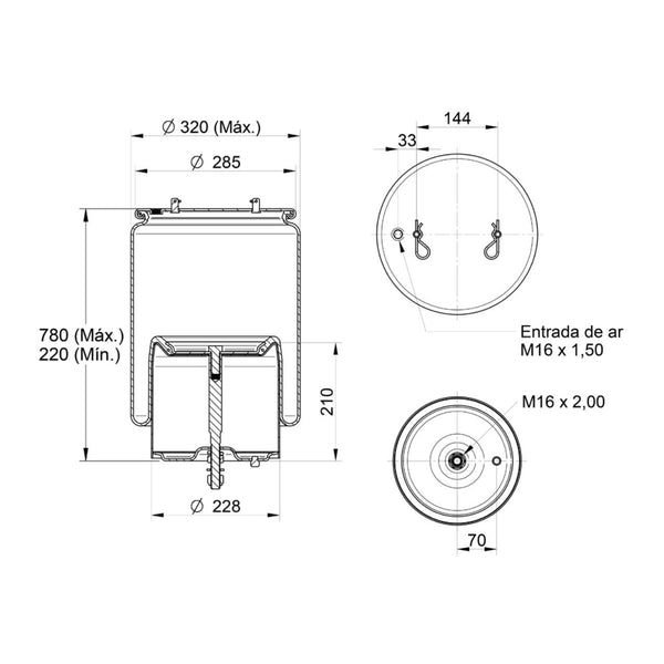 Conjunto Mola Pneumática para Suspensão de Eixo com Base para Caminhão Scania S4 S5 G R até 2009
