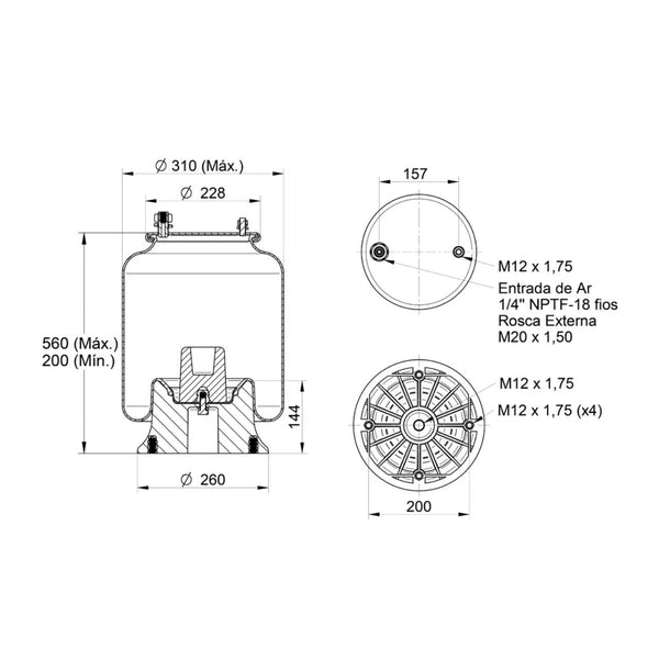 Conjunto Mola Pneumática para Suspensão de Eixo com Base Implementos HBZ