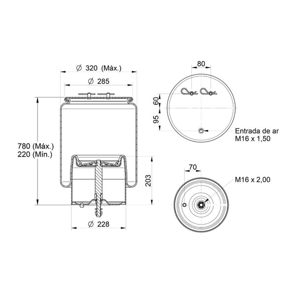 Conjunto Mola Pneumática para Suspensão de Eixo com Base Profunda para Caminhão Scania G e R